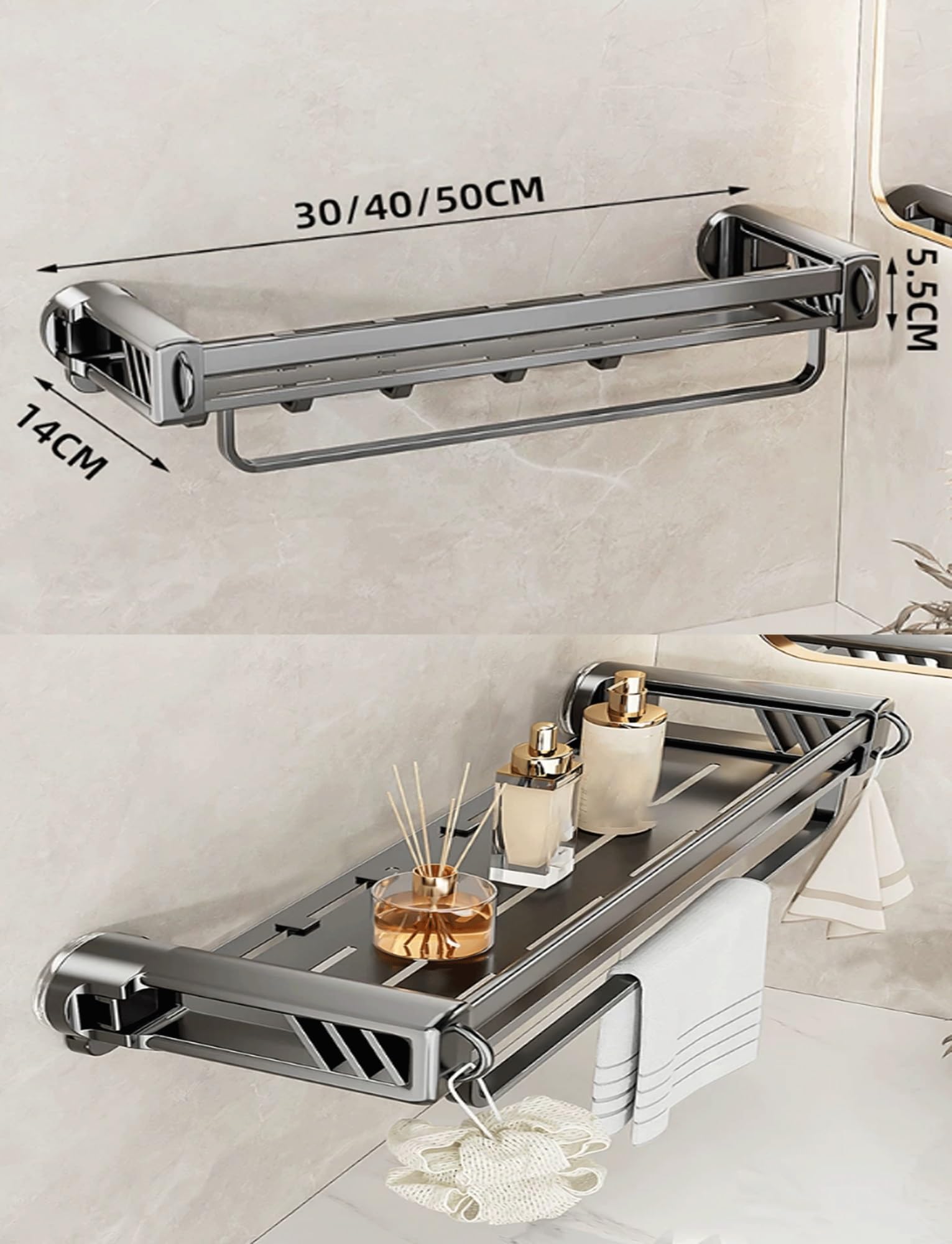 Organizer da doccia con ventosa con barra per asciugamani e ganci, mensola da bagno antiruggine, scaffale senza trapano per una facile installazione