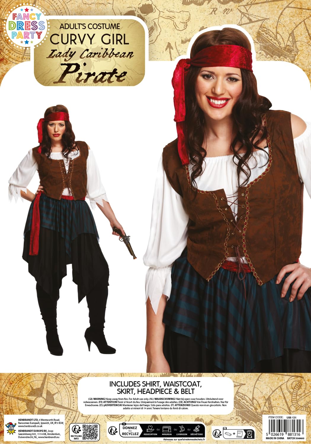 HENBRANDT Costume Adulto Pirate Caribbean Lady Plus Size
