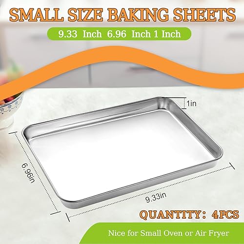 Miniatura 10 de CEKEE - Juego de 4 bandejas para hornear, 4 bandejas para hornear para horno y bandejas de acero inoxidable y bandejas para horno tostador, tamaño