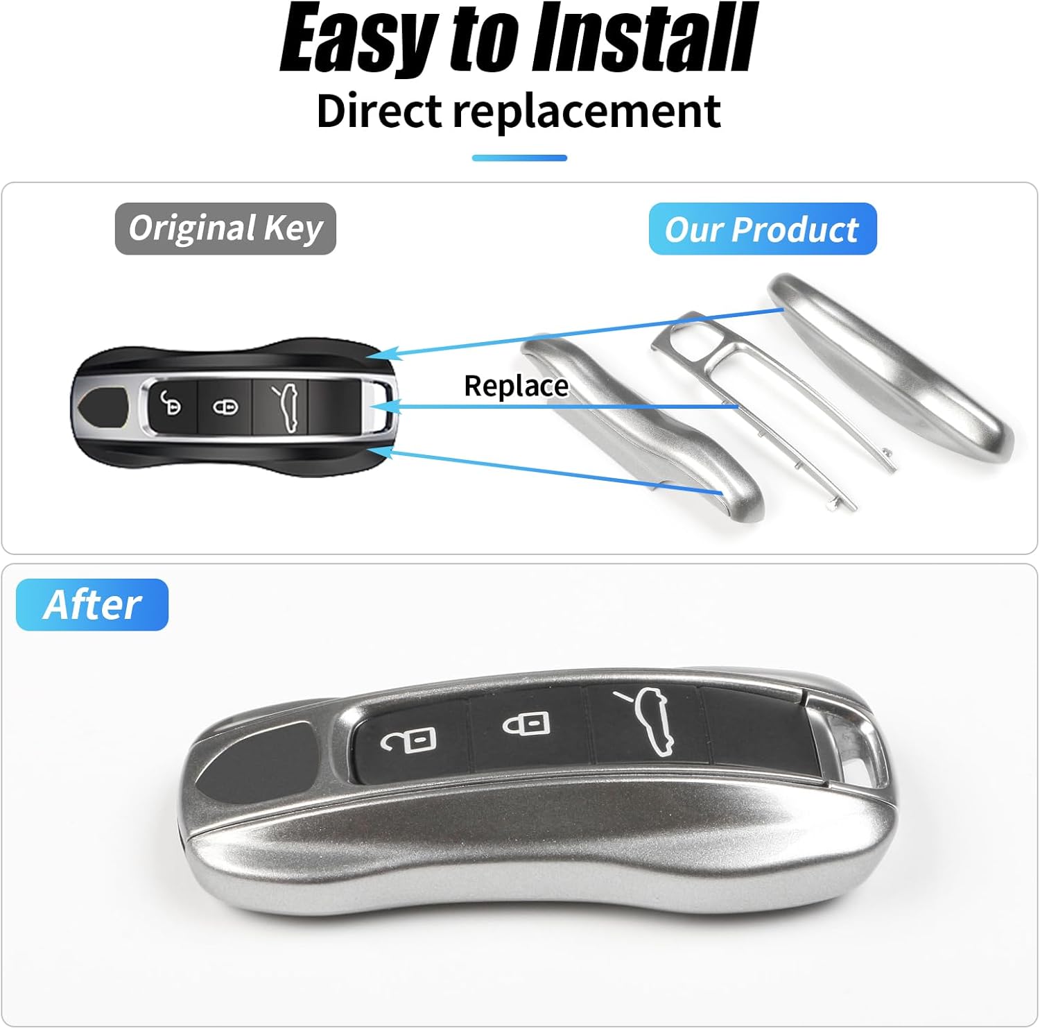 GT Silver Key Fob Cover Compatible with Porsche Cayenne 2018-2025 Panamera 2017-2024 911 2019-2023 Taycan 2019-2024 Compatible with Porsche Key Cover