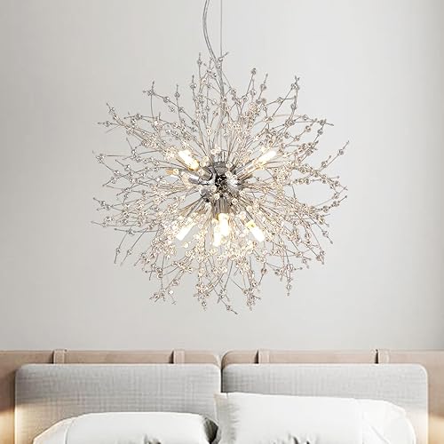 Candelabro pequeño moderno, candelabro cromado de fuegos artificiales, candelabros de cristal de diente de león para entrada, lámpara colgante