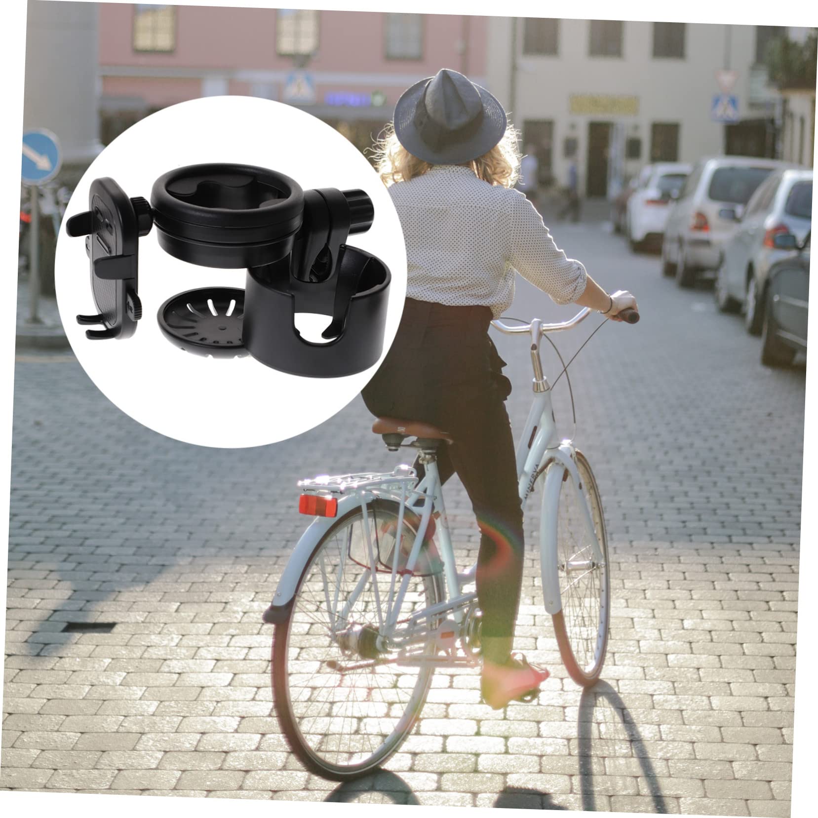 Portabicchieri per Passeggino Nero in Plastico e Metallo | Bicicletta e Scooter, Adatto a Bottiglia D'acqua e Tazza Caffè, Fissaggio Stabile Anti-caduta