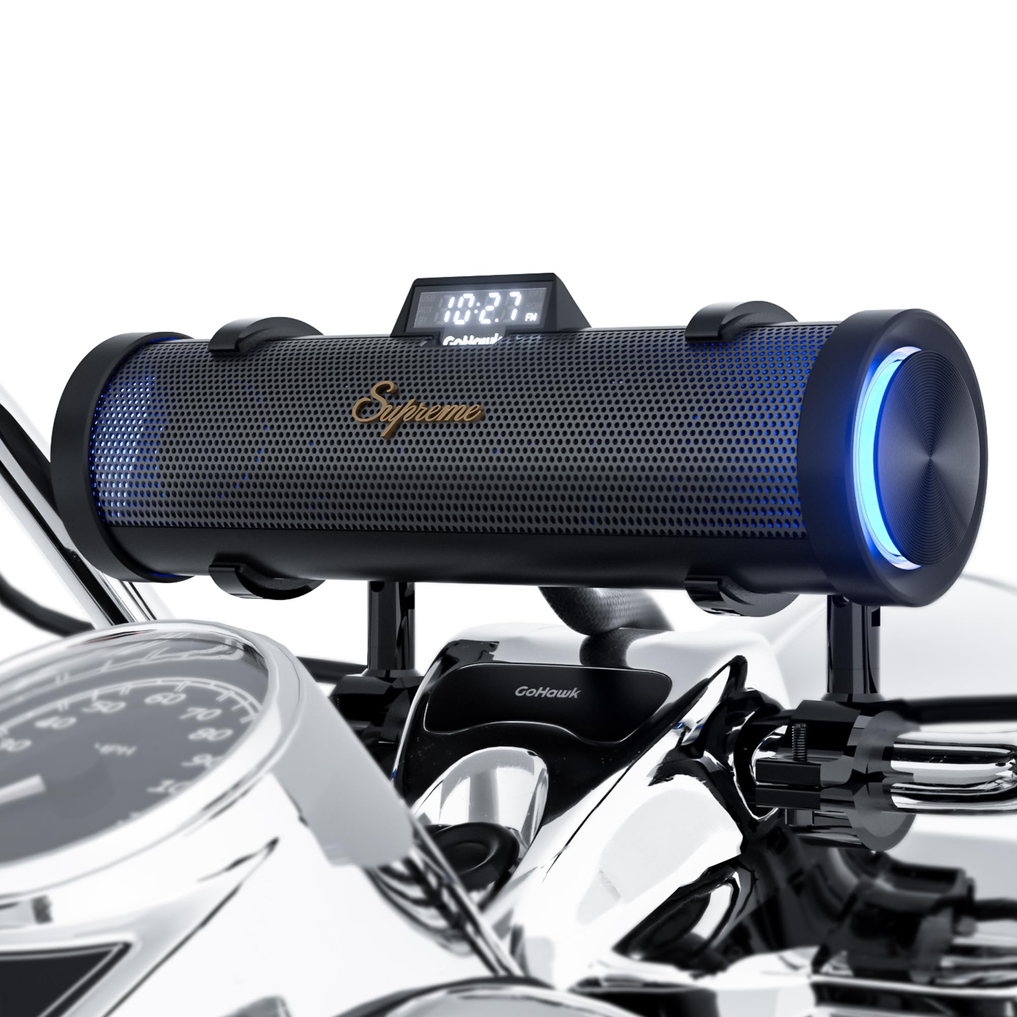 Bluetooth Motorcycle Speakers | 6-Speaker Waterproof Stereo System w/Built-in Amplifier | Aluminum Sound bar Music Player w/FM Radio, USB, LED | Great for Harley, ATV (RD88-S Black)