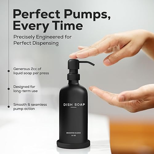 Miniatura 4 de Brighter Barns - Dispensador de jabón para platos de vidrio negro para fregadero de cocina, moderno juego de dispensador de jabón de cocina con