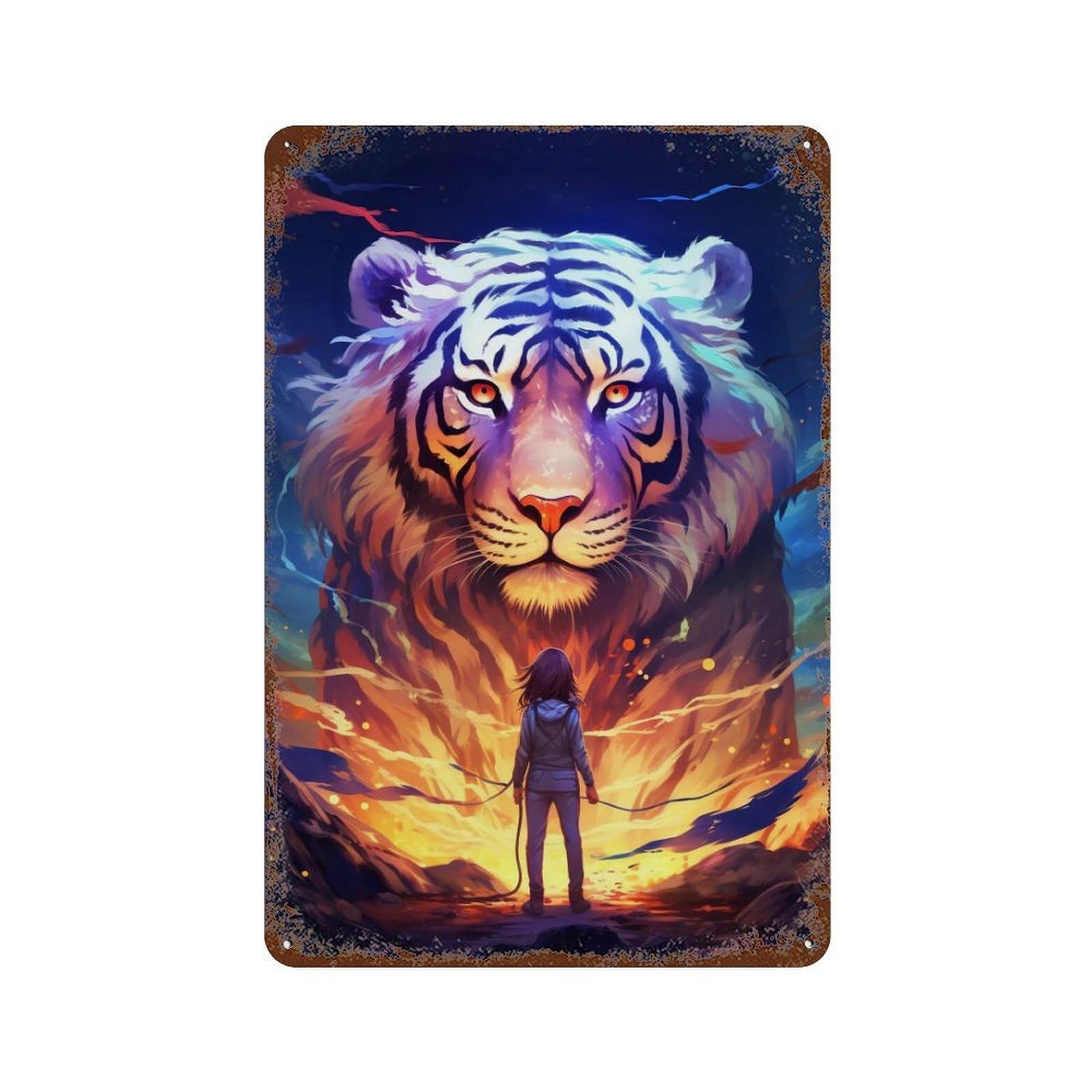 Magical Tiger Encounter -1 11.8"x7.9" Vintage Metal Tin Sign, Industrial Home Decor for Farmhouse, Kitchen And Entryway Decor