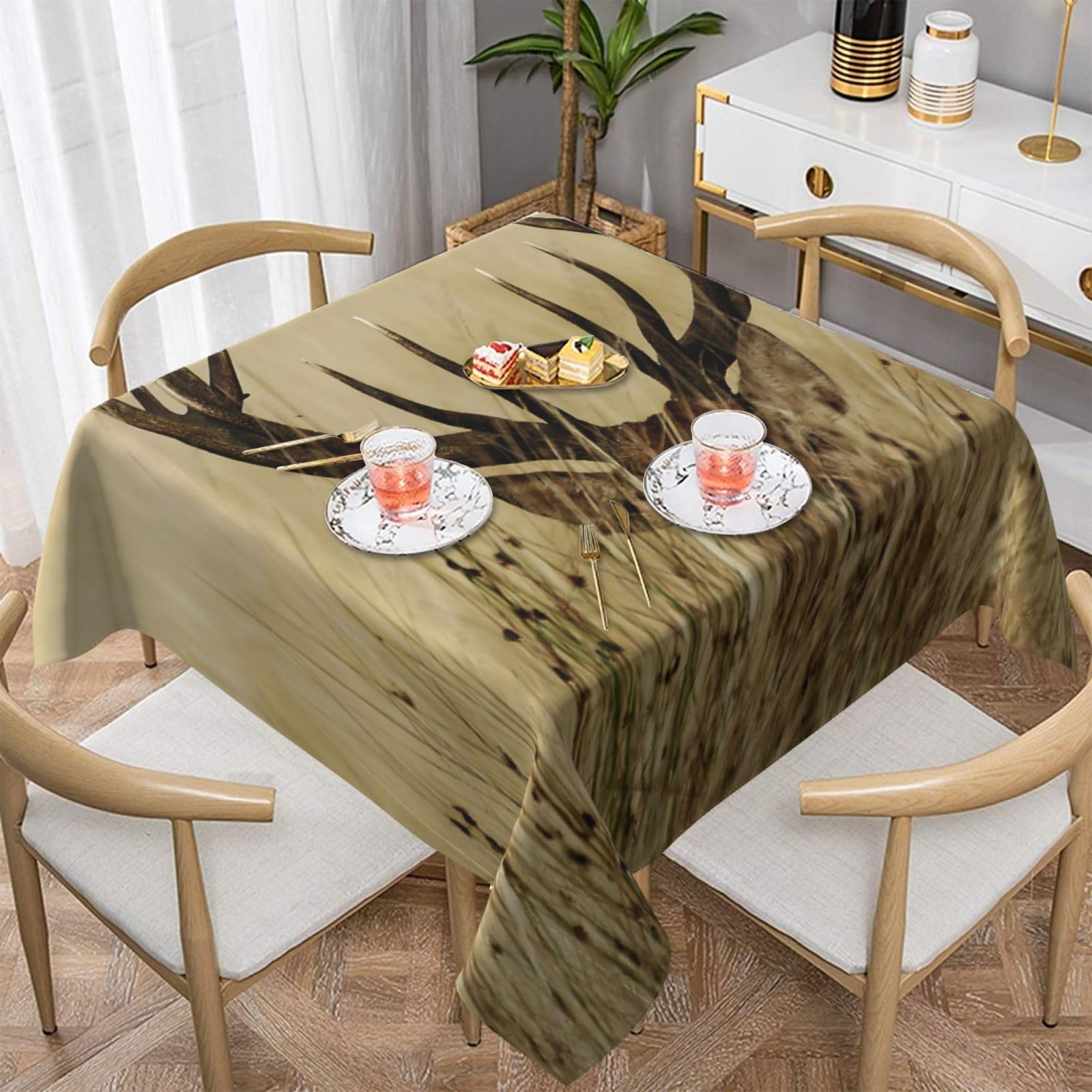 DCEHGEW Whitetail Deer Fawn in Wilderness Stag Prints Square Tablecloth 137x137 CM, Waterproof Fabric Table Cloth for Dining Table, Farmhouse Table Cover for Kitchen Dining Tabletop Decoration