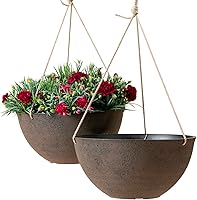 La Jolie Muse Large 13 Inch Hanging Planters Set of 2 - Indoor Outdoor Flower Pots, Weatherproof Iron Color for Pothos Ivy Spider Plants