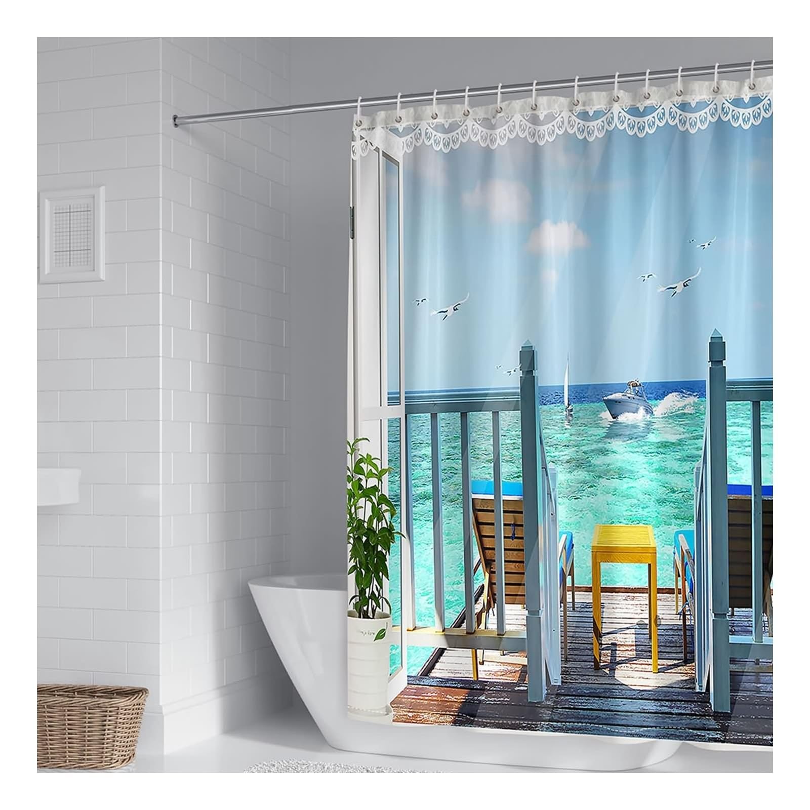 Rideau de douche imperméable contre les moisissures en textile lavable