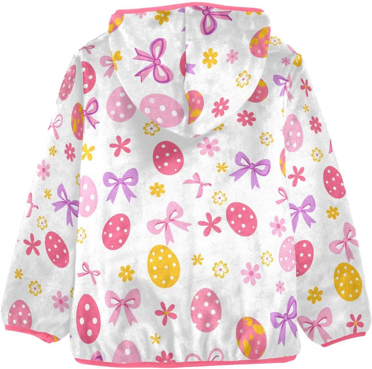 Girls Hoodie Outfit Pink Purple Bow Eggs Flower Pattern Zipper Sweatshirt Coat Fleece Jacket for Kids 3-10T