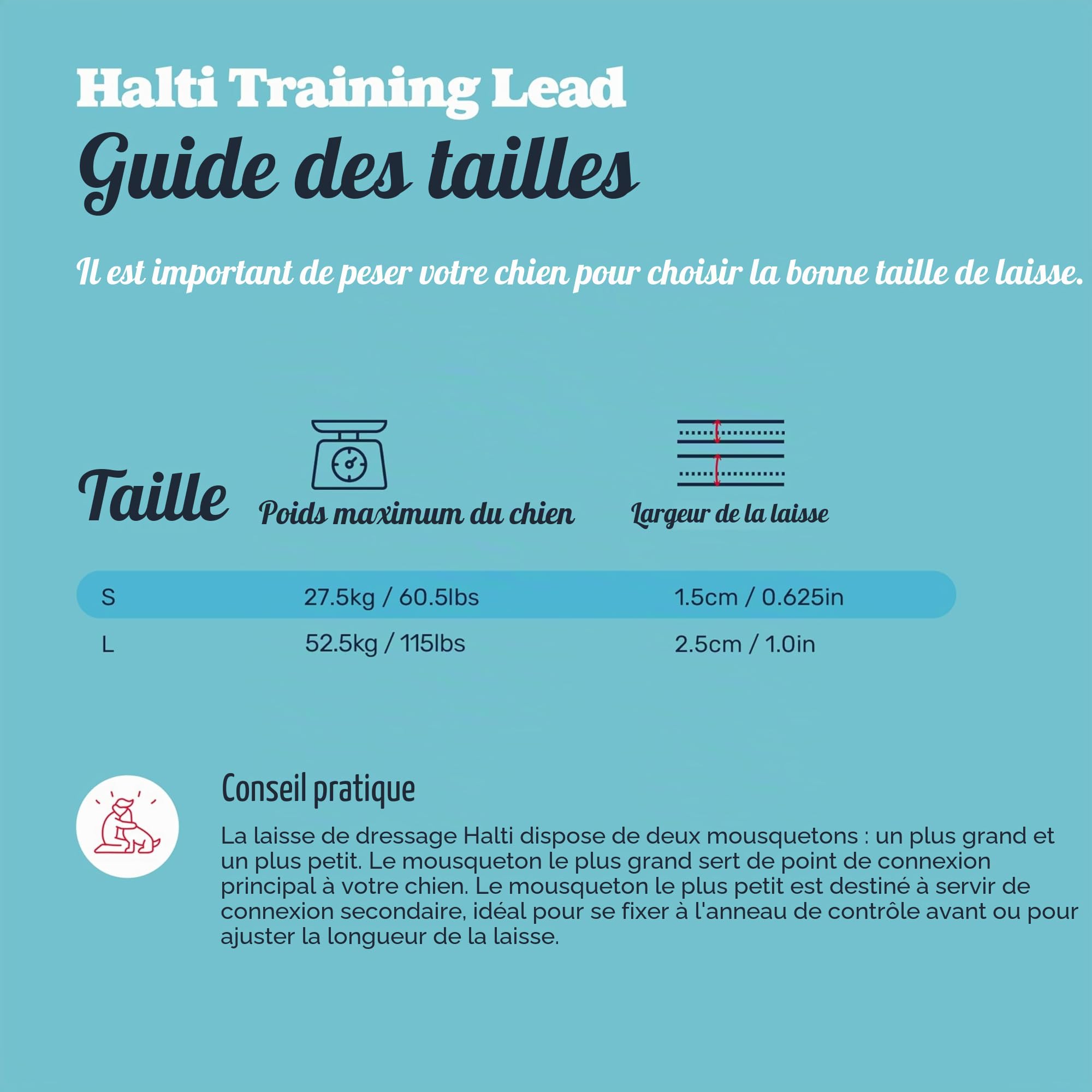 Laisse éducative HALTI - 7 Fonctions Conçues pour Vous Aider a Éduquer et Promener Votre Chien, Laisse de Dressage de Chien à Double Extrémité pour Chiens et Chiots (Taille L, Sable du Désert, 2m)