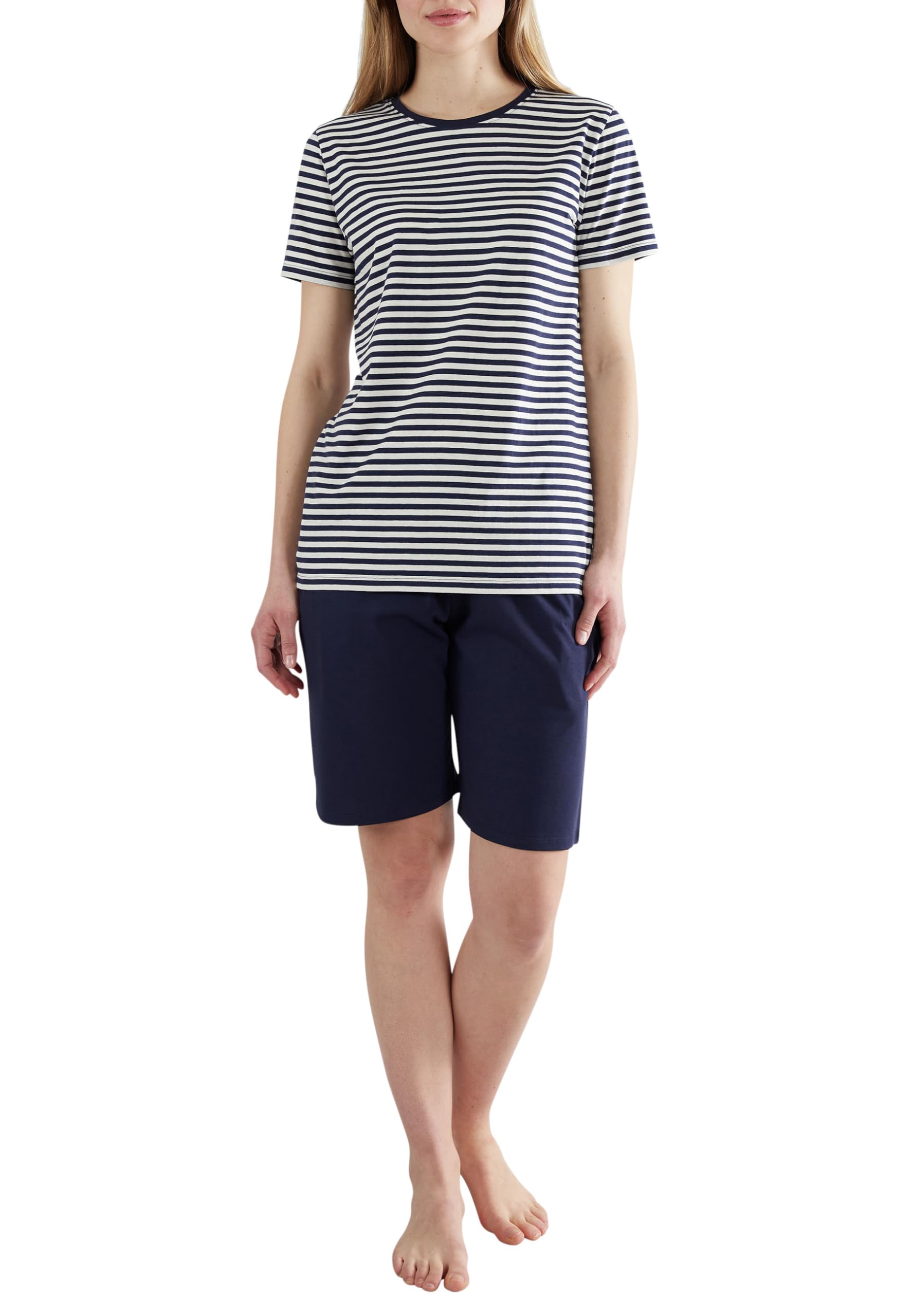 Götzburg Damen Schlafanzug Kurz – Zweiteiliges Baumwoll-Pyjama Set mit Rundhals