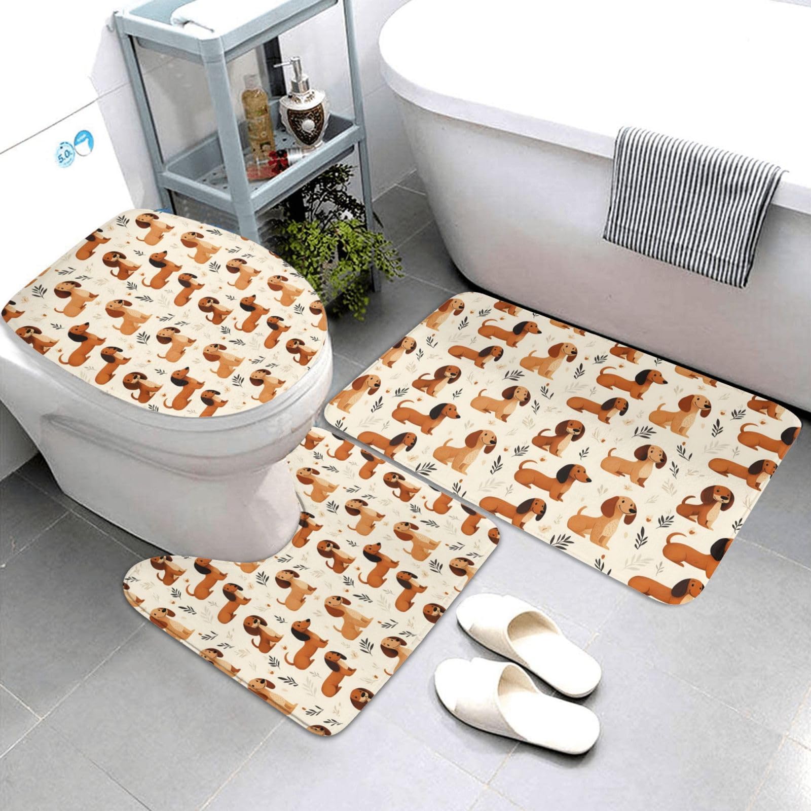 Tapis de contour doux motif chien pour une salle de bain cosy