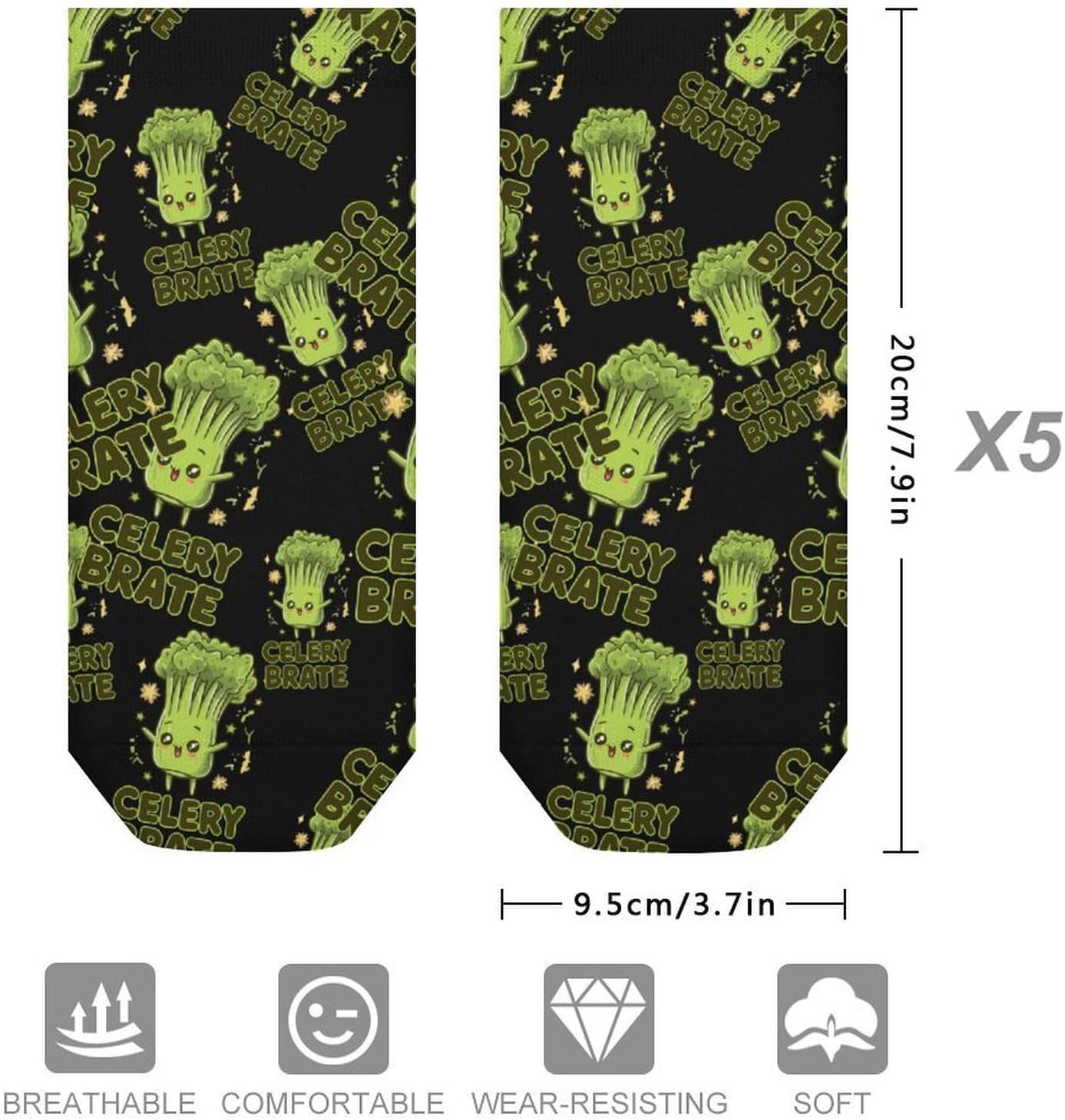 Celery Celebrate No Show Ankle Socks Low Cut Non Slip Flat Boat Line 5 Pairs Set