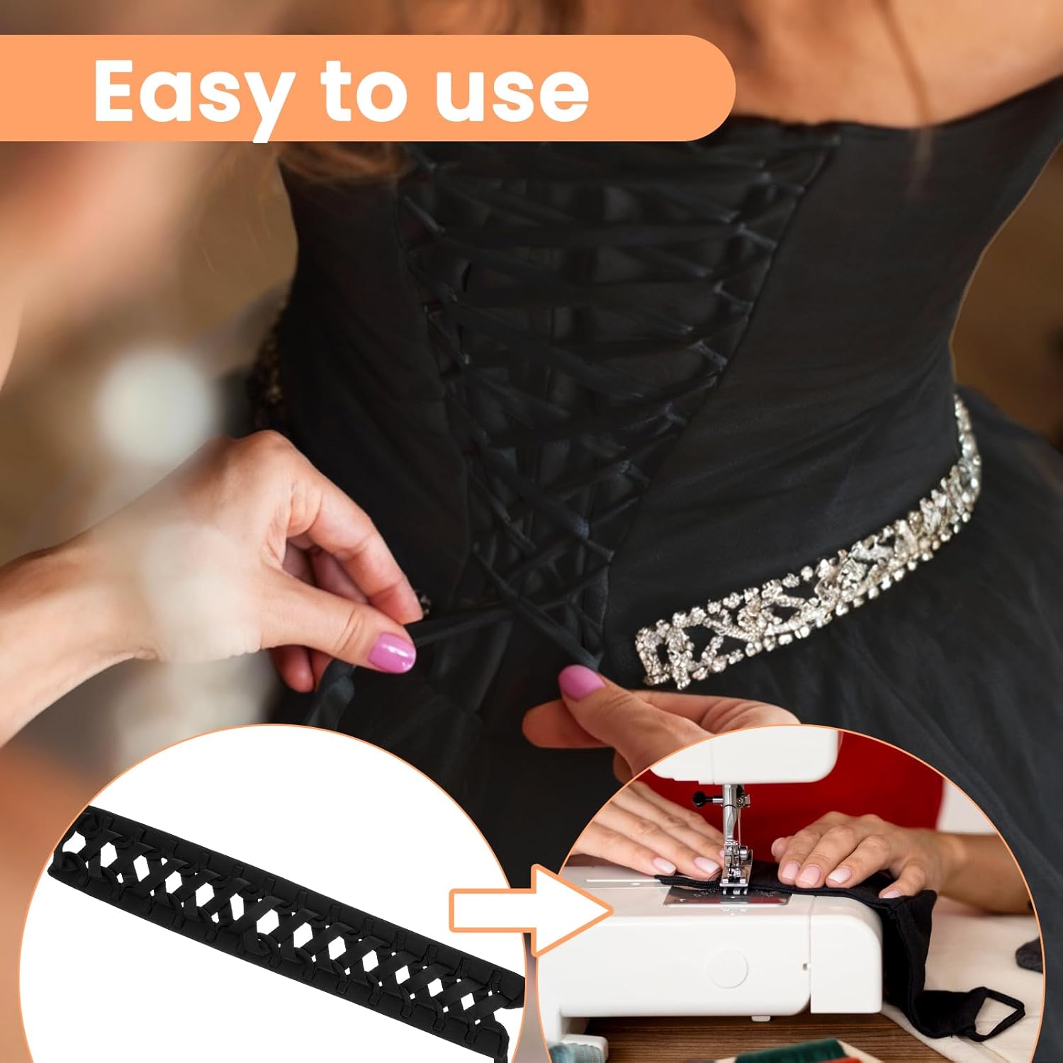 3Pcs Adjustable Satin Corset Back Kit, Lace Up Corsets Kit, Zipper To Corset Lace Up Conversion, Zipper Extender For Tight Dress Prom Dress(Black) - Image 5