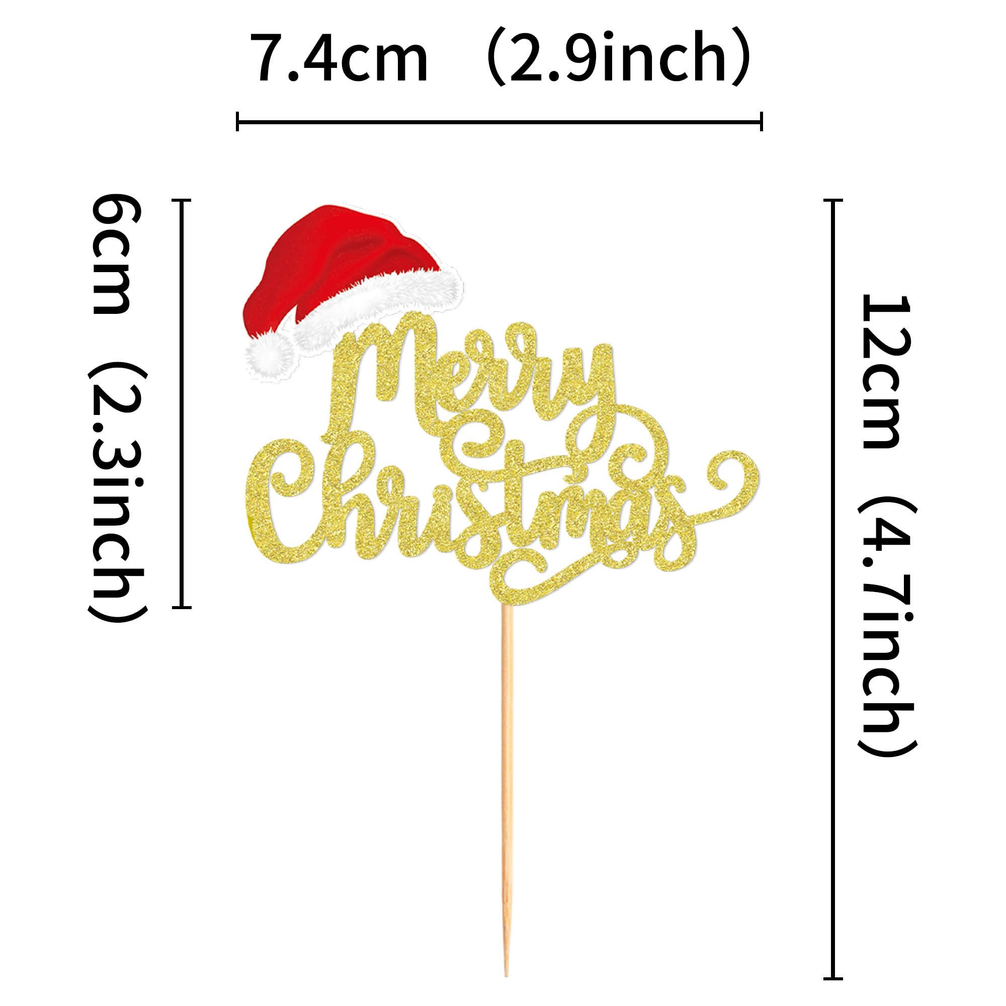 Blumomon 24Pcs Christmas Cupcake Toppers - Gold Glitter Merry Christmas Cake Toppers Toothpick Flags for Cake Decorations and Parties - Image 2
