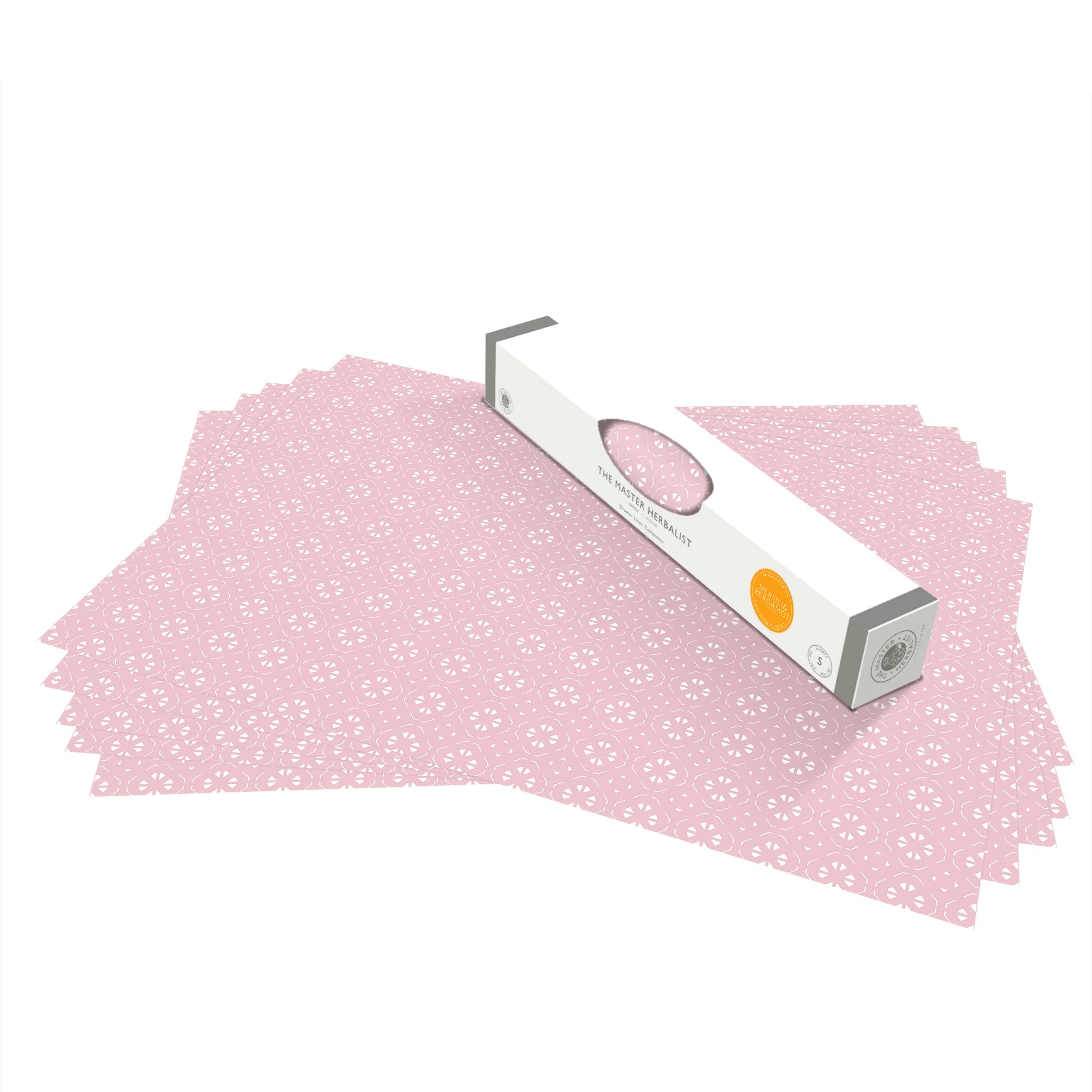 The Master Herbalist Fragrant Scented Drawer Liners in a Geometric Print (Rolled) | Pack of 5 Sheets | Contains Essential Oils | Made in The UK (Helebore Pink | Neroli & Bergamot)