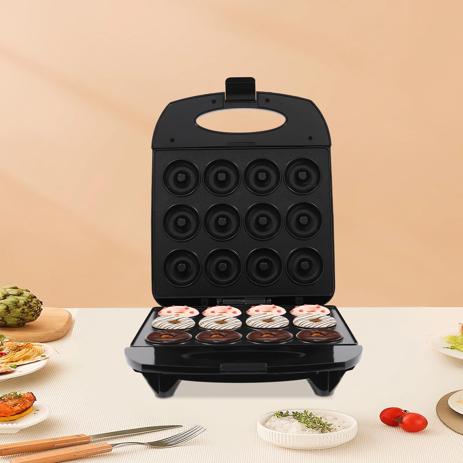 Stampo per ciambelle da 1200 W, con rivestimento antiaderente, nero, 23,5 x 23 x 10 cm