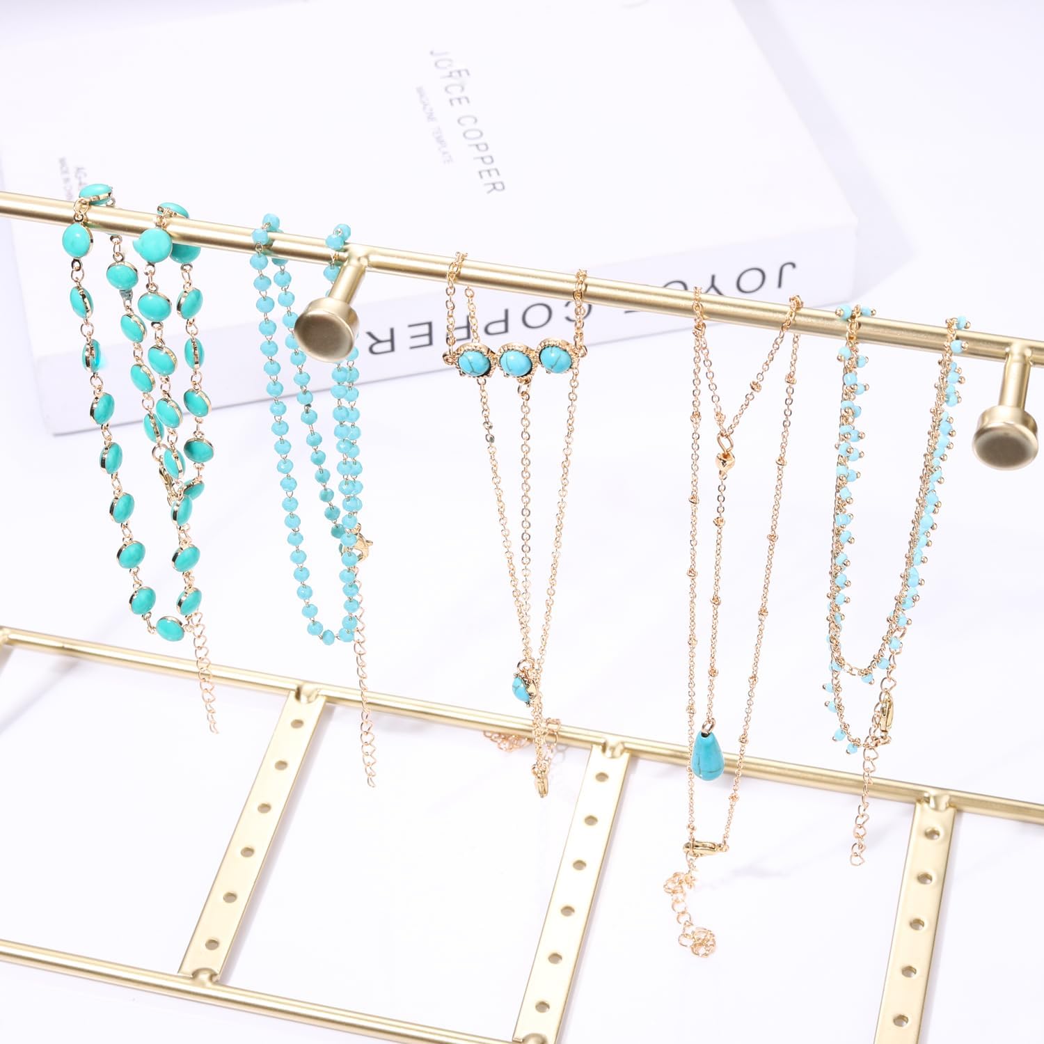 BVGA 5Pcs Dainty Gold Turquoise Necklaces for Women Boho Beaded Handmade Layered Chain Choker Necklace Set Jewelry Gifts - Image 3