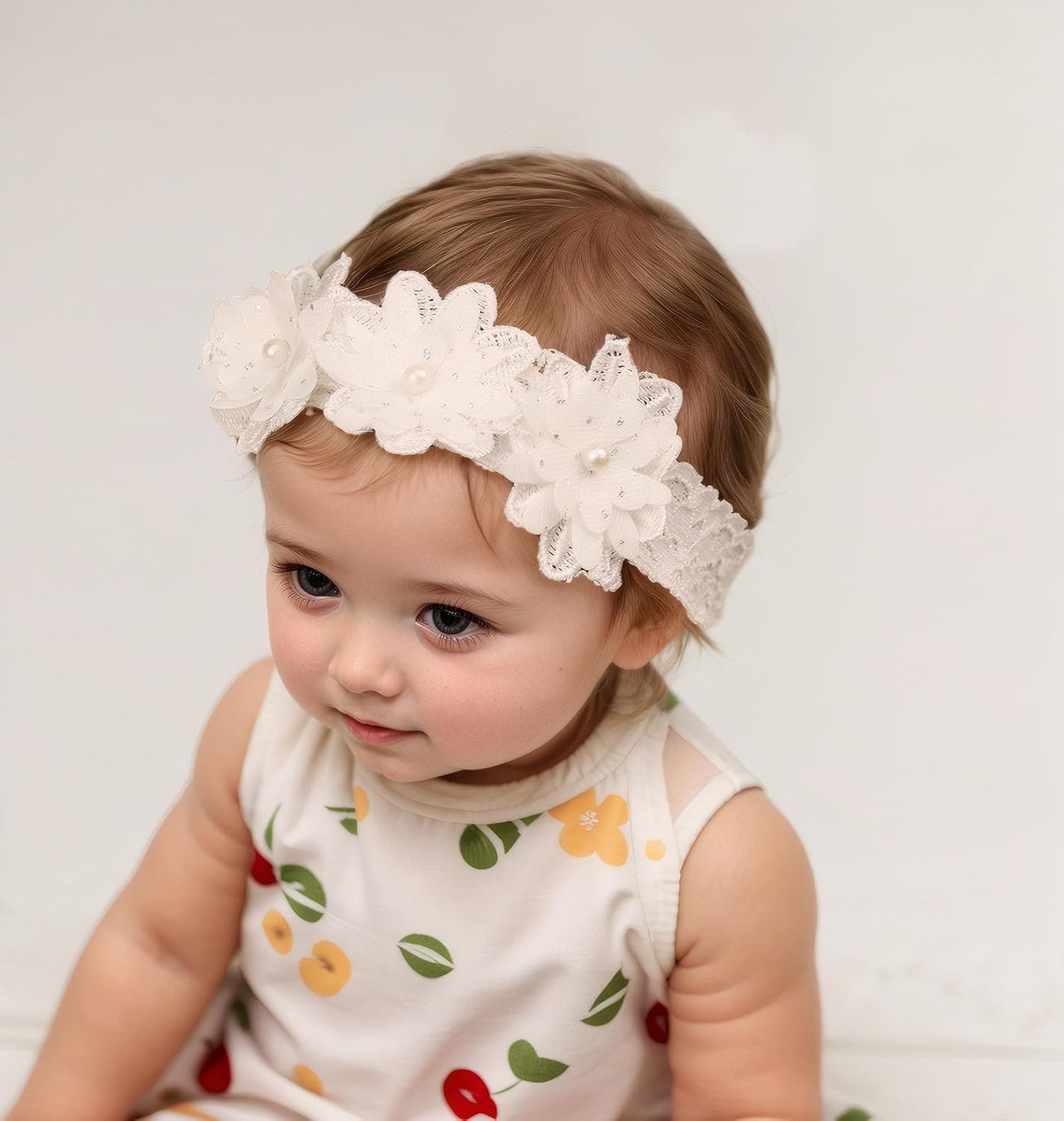 Baby Girl Lace Flower Headband Elastic Floral Head Wrap Newborn Toddler Ambroidery Hair Accessories (Ivory C, One size)