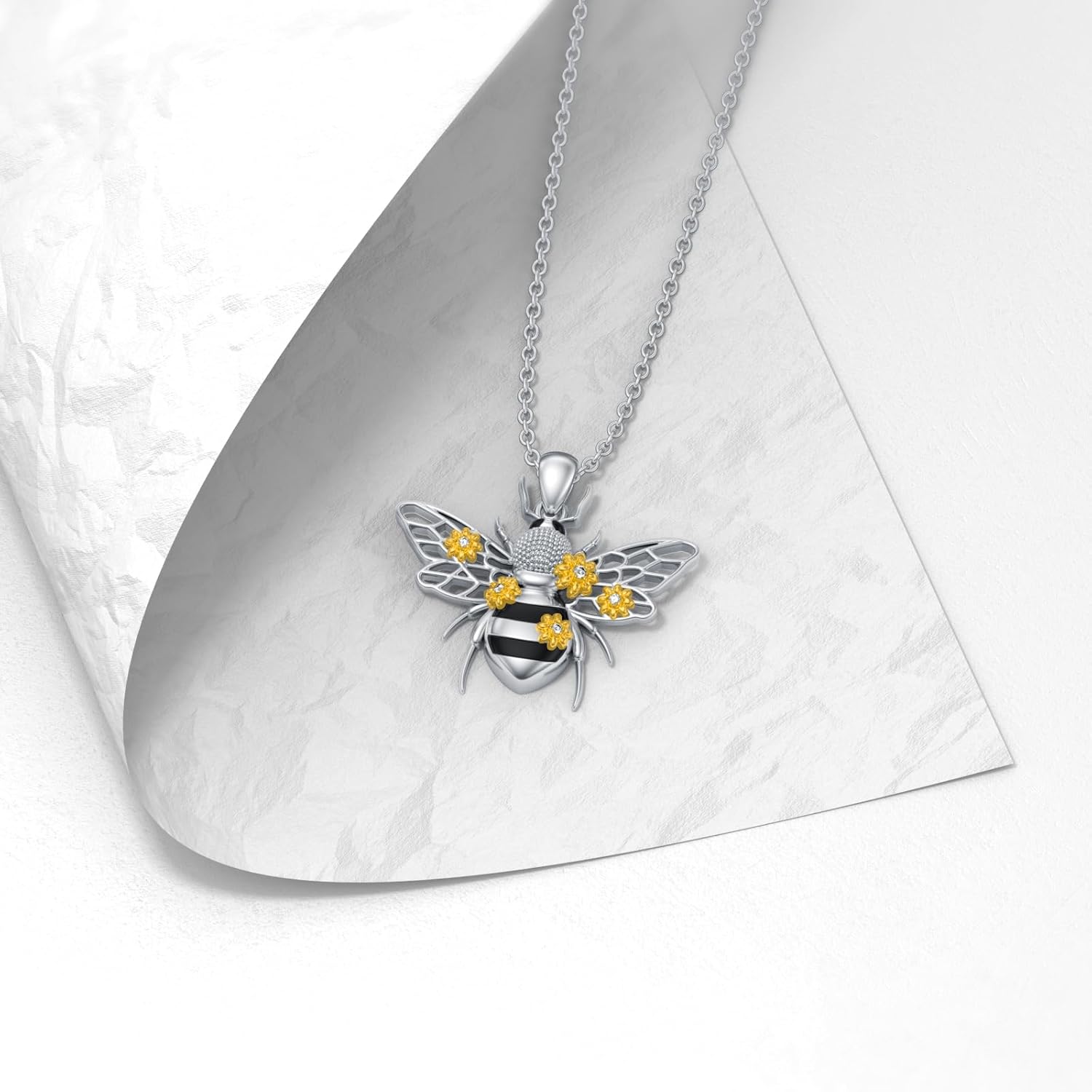 Diamond Bee Necklace for Women 925 Sterling Silver Honeybee Pendant Animal Jewelry Bee Gifts for Mother's Day Birthday - Image 4