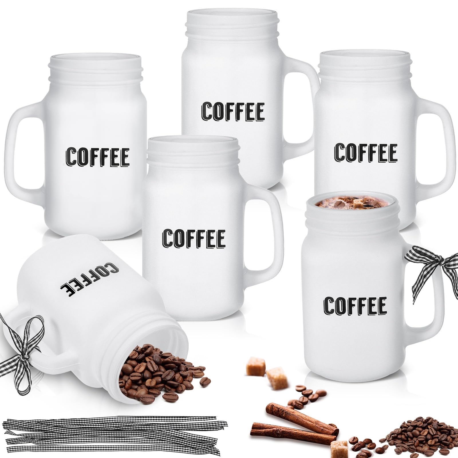 Dandat 6 Set Of Matte White Mason Jar Coffee Cups 16 Oz Farmhouse Mason dandat-6-set-of-matte-white-mason-jar-coffee-cups-16-oz-farmhouse-mason