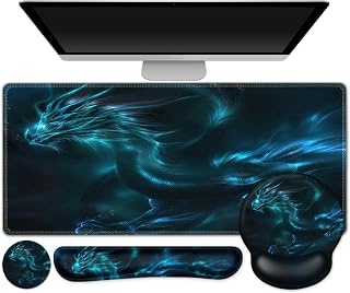 4-in-1 Mouse Pad Set, Mousepad with Gel Cushion Wrist Rest Keyboard + Coaster Large Mouse Pad Desk Pad with Ergonomic Design for Office