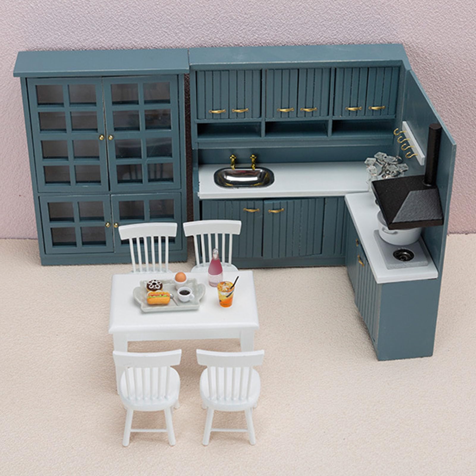 Set di Armadietti da Cucina in Miniatura da 6,5 ​​pollici, Scala | Porte Funzionali Aperte per Riporre gli Oggetti Design Modulare in Robusto Legno di Betulla per un Posizionamento Flessibile