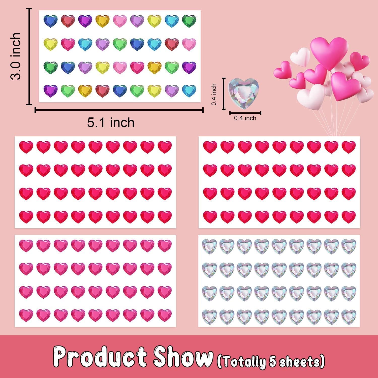 Leesgel 180pcs 3D Heart Rhinestone Stickers - Valentine's Day Crafts Kit with Self-Adhesive Gems for Kids Party Favors, DIY Cards & Home Decor (Sparkling Colorful Designs) - Image 7