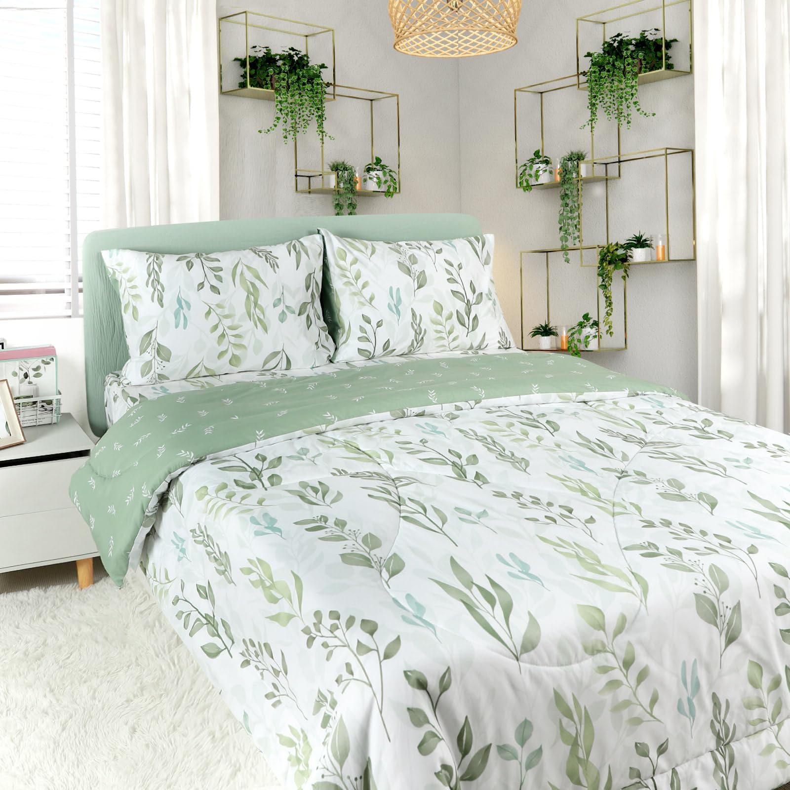 DILIMI King Size Comforter Set, 3 Pieces King Comforter Set, Reversible Green Comforter King, Ultra Soft and Fluffy Bedding Comforter Sets with Comforter, 2 Pillowcase
