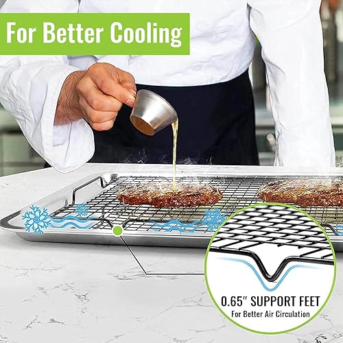 Miniatura 5 de HULISEN Rejilla de enfriamiento de 16 x 10 pulgadas, estante antiadherente para hornear con mango que se adapta a media bandeja de hoja, estantes de
