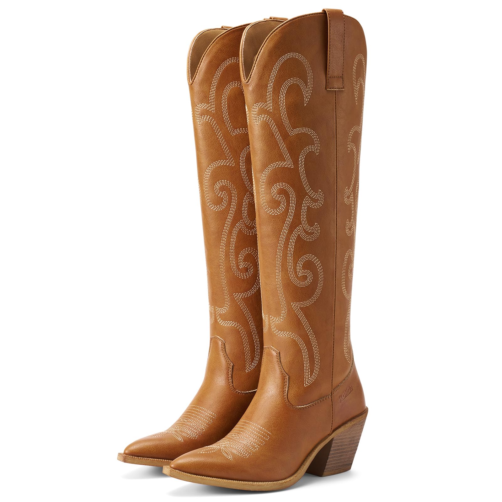 Rollda Cowboy Boots for Women Cowgirl Boots Embroidered Knee-High Western Boots Pointy Toe with Chunky Heel