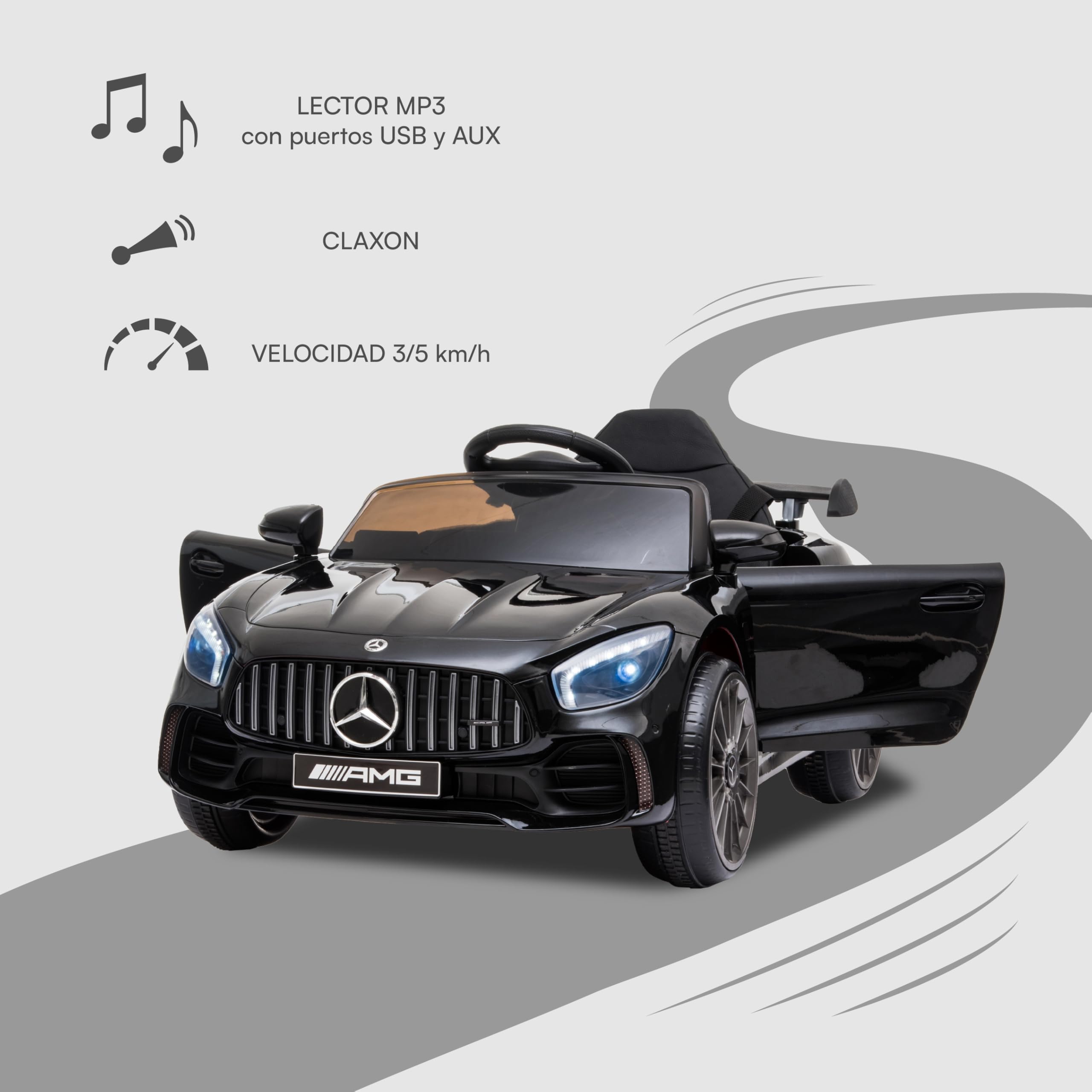 Baroni Toys Mercedes AMG Sport Coche Eléctrico para Niños Baby Car Full Optional, Coche Teledirigido Asiento de Plástico, Puertas Abatibles, Motor de 12 V, Carga de hasta 25 kg 1-4 Años, Negro