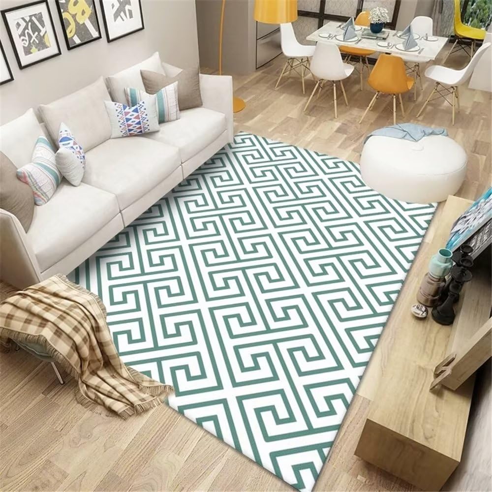 Tapis vert rétro géométrique 50x80cm lavable pour en finir avec les taches