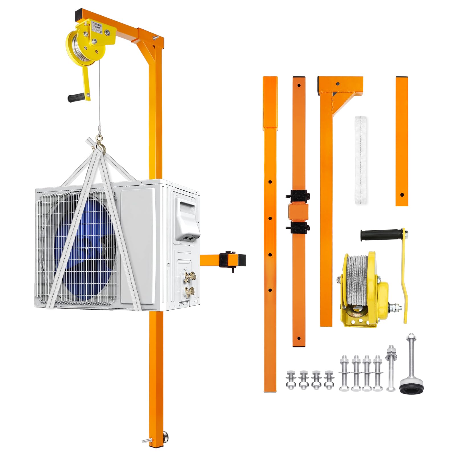 Klimagerät Hebewerkzeug, Hebehöhe Klimaanlage Hebekräne, 180 kg Tragfähigkeit, Kranhalterung für Installation von Außenklimaanlage, manuelle Winden, Orange