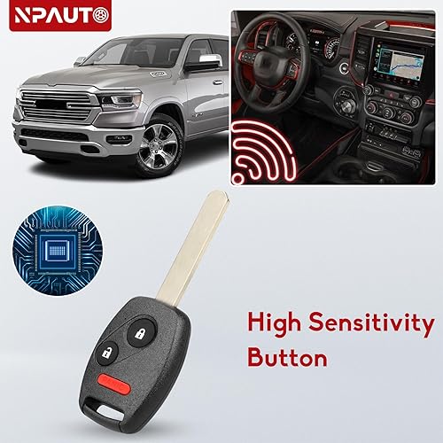 Miniatura 5 de NPAUTO Llavero de repuesto para Honda Civic 2006 2007 2008 2009 2010 2011 2012 2013, Honda Odyssey 2011-2016, llave de coche con control remoto de