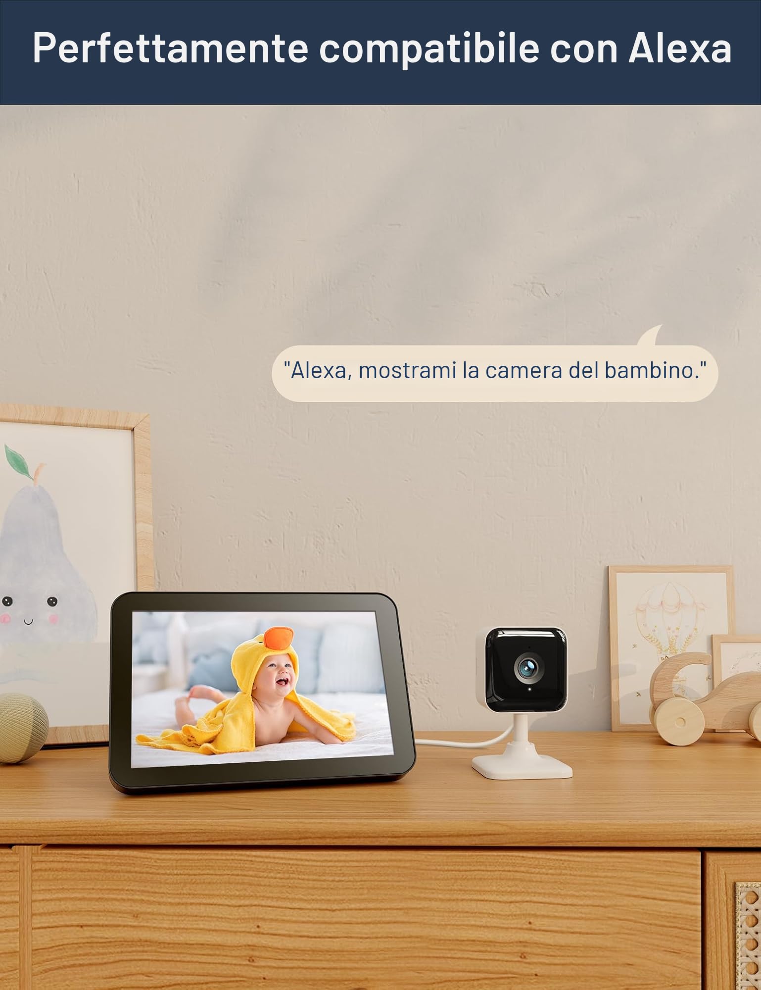 GNCC Baby Monitor Video e Audio, 1080P Telecamera Wi-Fi Bambini e Neonato con APP, Rilevamento del movimento sonor, Audio bidirezionale, Visione notturna a infrarossi, Compatibile con Alexa, GC2