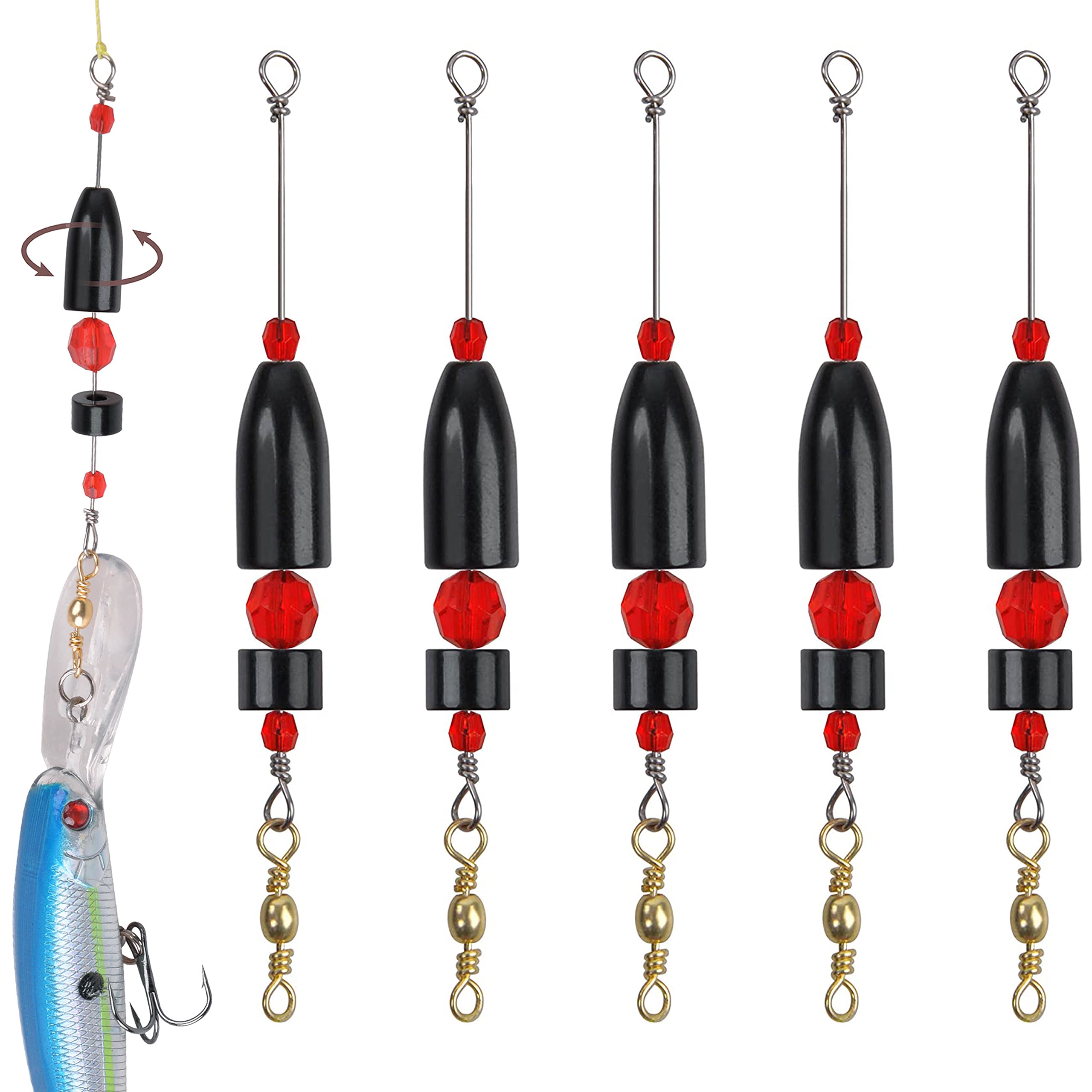 FUSIGOFishing CRR Carolina Ready Rig, 5Pcs Pre Rigged Carolina Ready Rig Bullet Fishing Weight Sinkers Barrel Swivels Beads for Bass Saltwater Freshwater Fishing Tackle