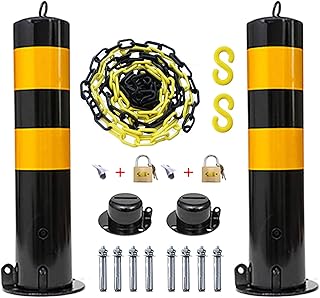 Set of 2 Parking barriers and 5m Plastic Chain Barrier Set Parking with Hanging Ring and Reflective Tape That Movable Base(Size:55Ã—11.4cm(21.7Ã—6.3in)) (55Ã—11.4cm(21.7Ã—6.3in)) ()
