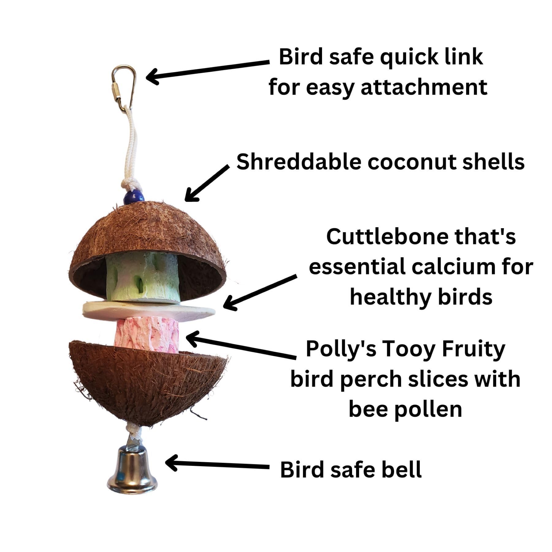 Polly's Juguete masticable para pájaros de Coconut Hut, Grande