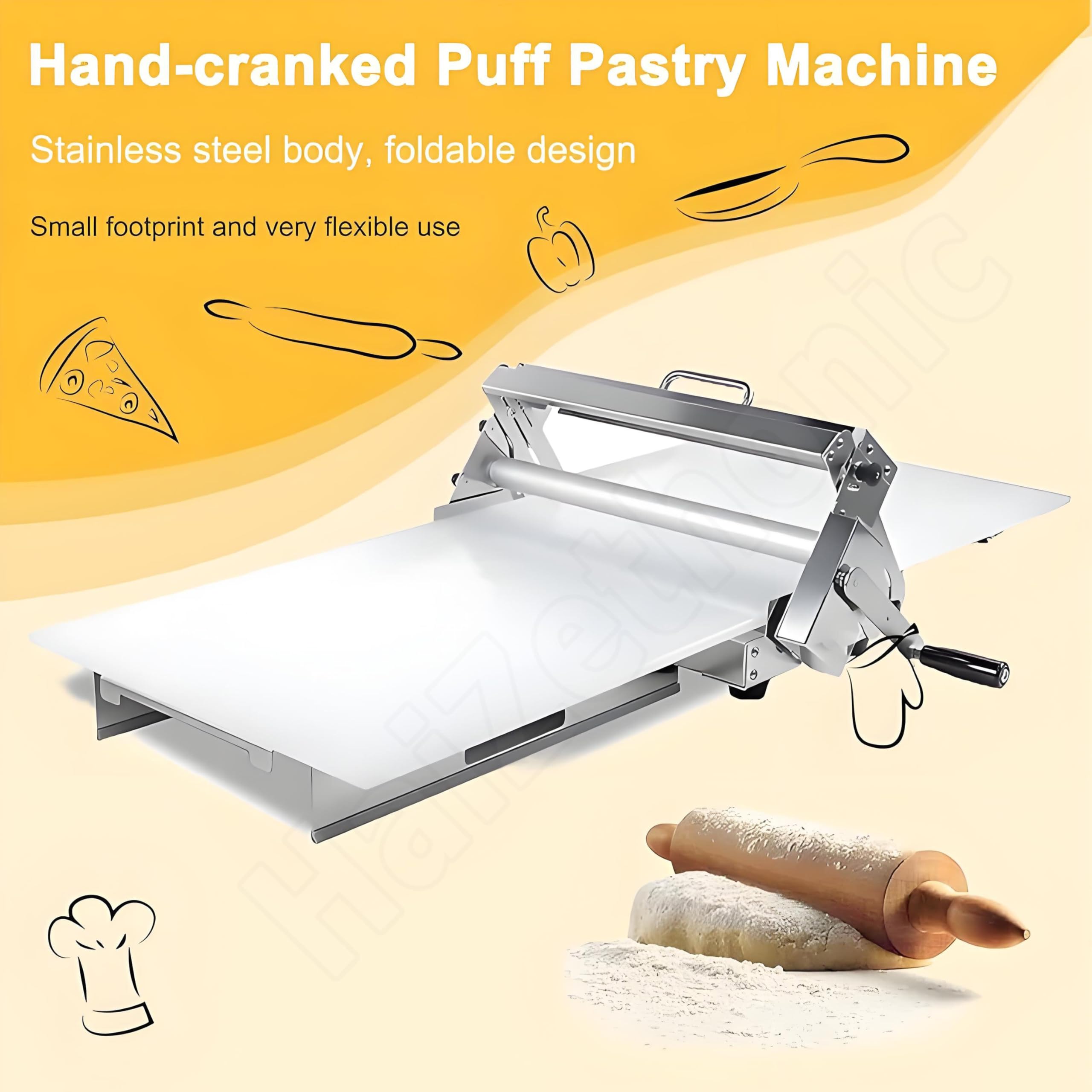Sfogliatrice Manuale Pieghevole per Impasto,Rullo Manuale per Impasto,in Acciaio Inox,Design Compatto,Spessore Regolabile per Cottura Professionale T300
