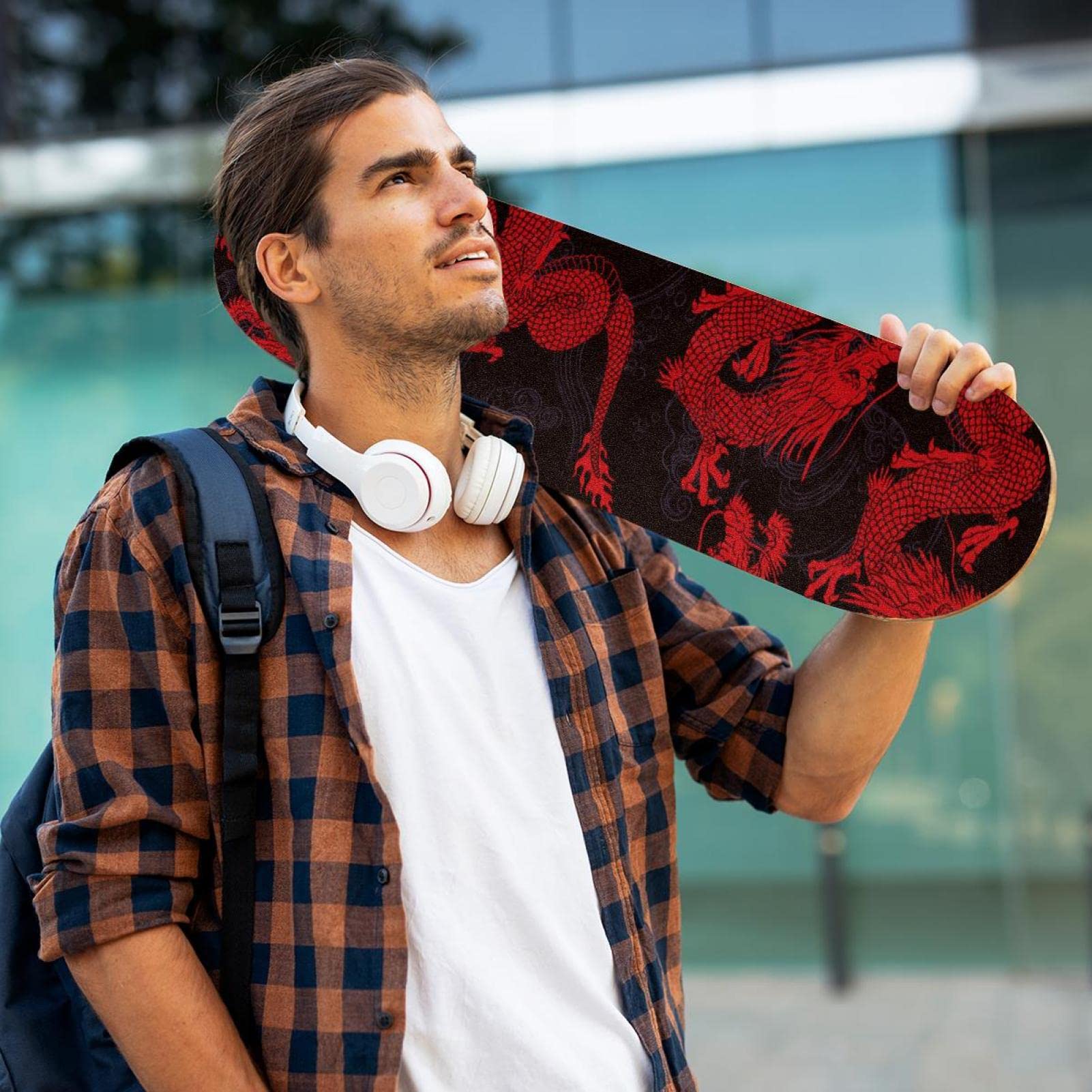 Dragon Chinese Red Skateboard-Griptape, Schleifpapier, Longboard, Aufkleber, Scooter, Deck, Sandpapier, 2 Stück