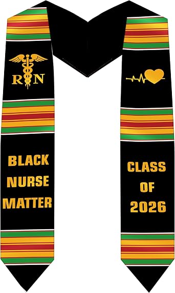 African American Nursing Graduation Stole 2026, Black Nurse RN Graduation Sash with Kente Color Stripes, Class of 2026 Stoles for Nursing School College, Ceremony Party Gift for Grads Adults