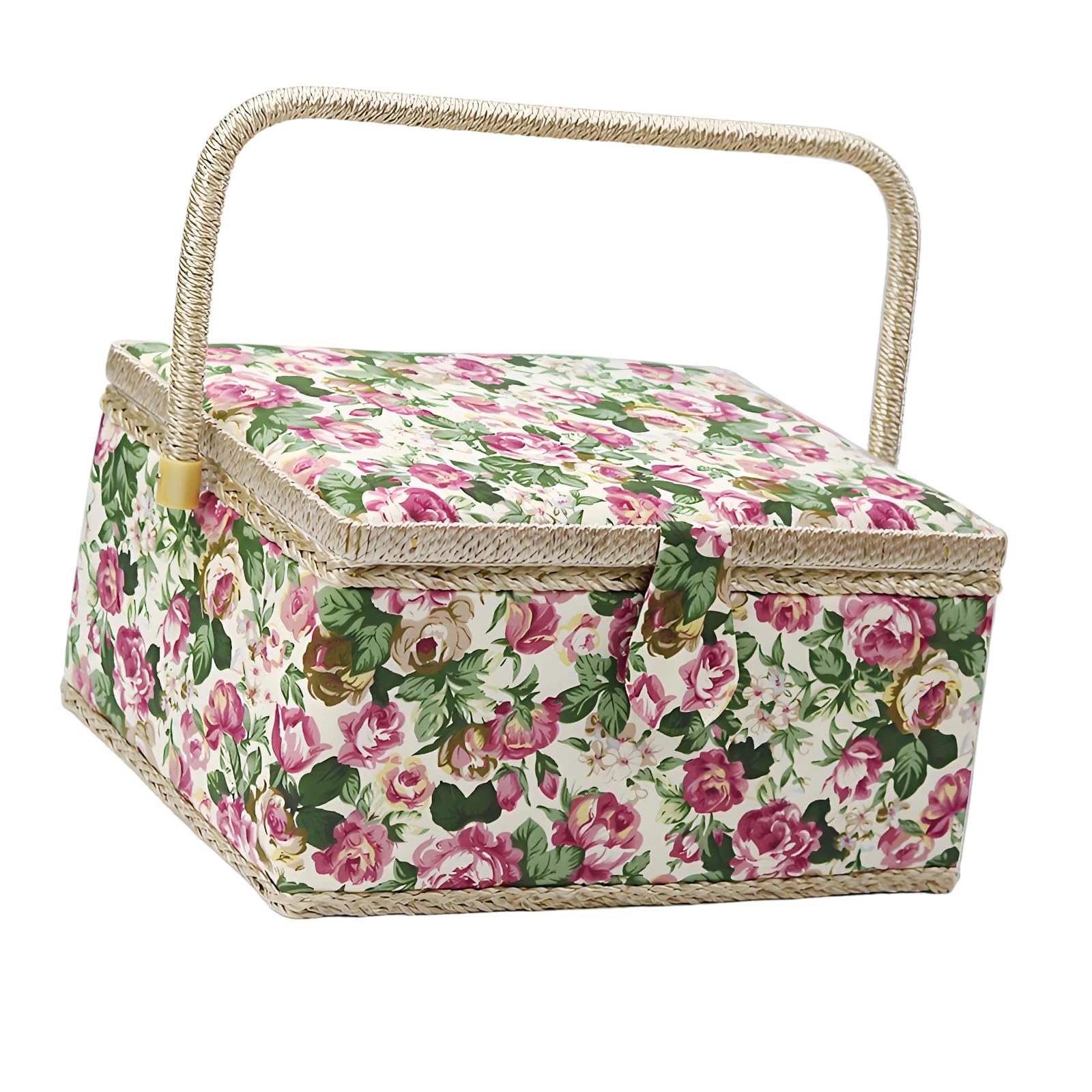 JSGHGDF Hand Fabric Covered Sewing Box Featuring Strong Latches and Room Interior for All Your Crafting Needs Large Capacity Needlework Planner