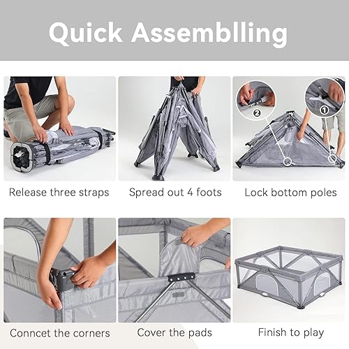 Miniatura 5 de Corralito plegable para bebés, corralito de juego extra grande para bebés y niños pequeños, patio de juegos portátil de seguridad para niños en