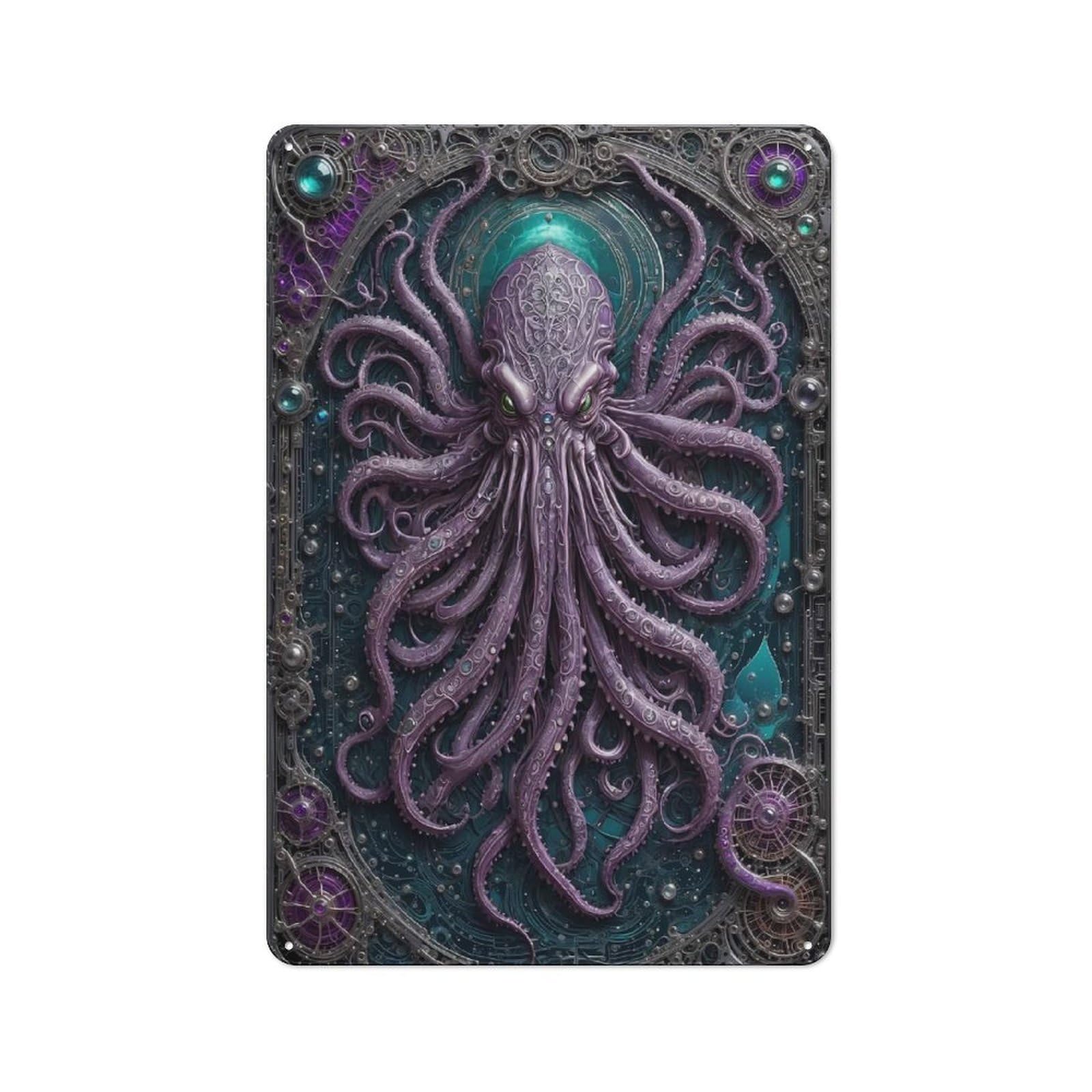 Junmoney Style-9-1 Ancient Cthulhu Industrial Metal Wall Decor 30X20cm, Metal Wall Sign For Tool Room, Garage, Studio Or Home Bar