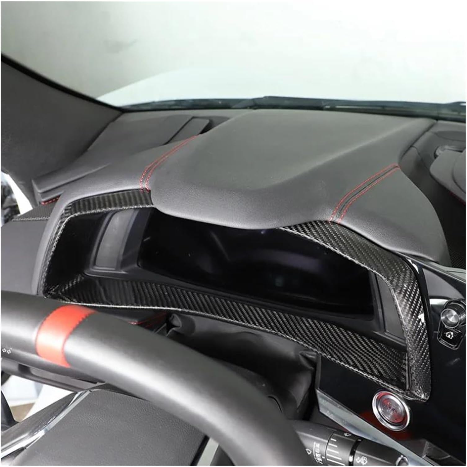 Interior Mouldings Carbon Fiber Car Dashboard Instrument Display Panel Ring Cover Trim For Corvette C8 Z51 Z06 2020-2023(Carbon black)