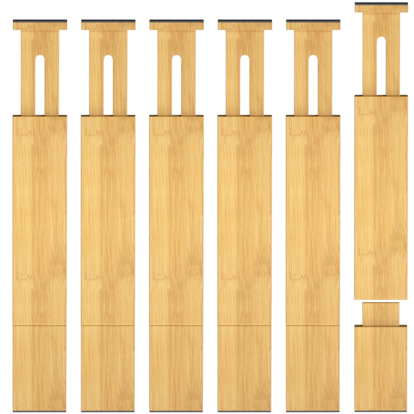 Adjustable Bamboo Drawer Dividers Organizers,Expandable Drawer Spacers for Kitchen,Clothes, Dresser, Bedroom, Bathroom and Office, 6-Pack (12-22 IN, Natural)