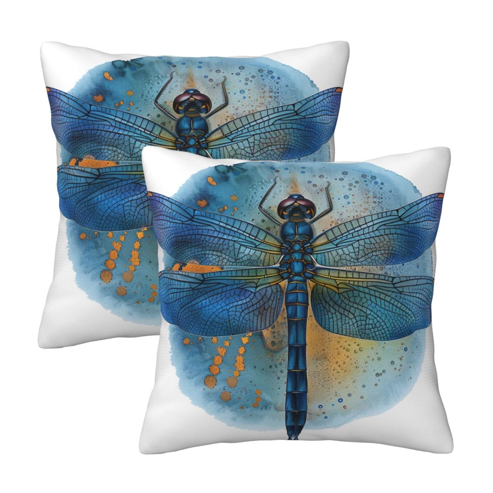kkvhhyuo Dragonfly Print Print Pillow Covers Set of 2, Square Decorative Cushion Covers with Hidden Zipper, Throw Pillow Cases for Living Room Sofa Bed Chair, 50x50 cm
