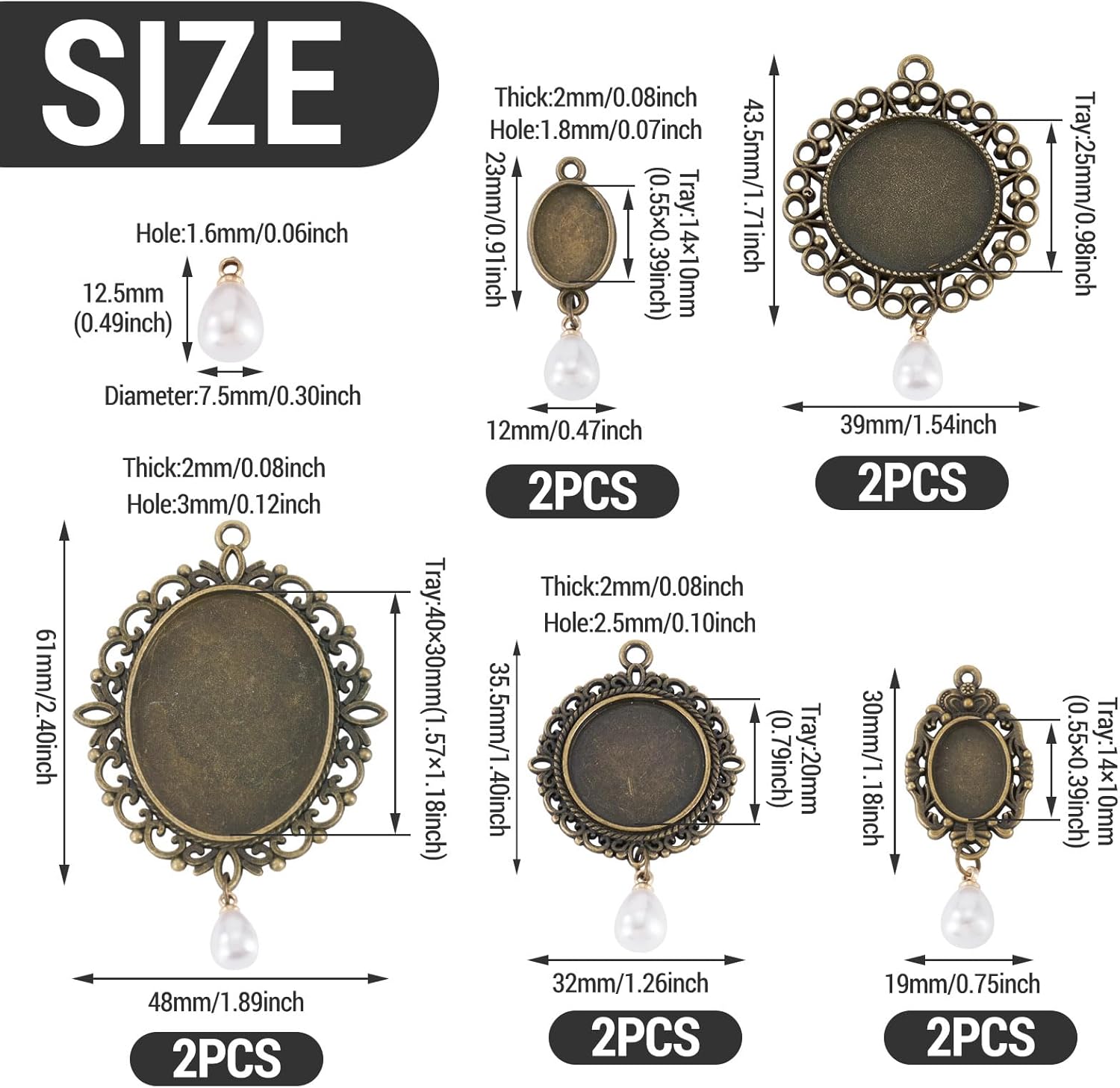 Alloy Blank Bezel Pendant Trays,Cabochon Blanks Jewelry Bezels for Jewelry Making,Plain Edge Photo Metal Antique Alloy Cabochon Settings for DIY Earrings Dangle Necklace - Image 2