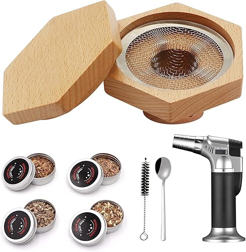 Kit de fumador de cóctel, kit de fumador antiguo, kit de infusor de whisky bourbon con 4 virutas de madera, regalos para el día del padre, amante,